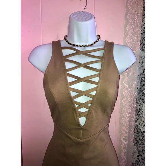 Beige strappy front mini dress Small - Picture 6 of 8